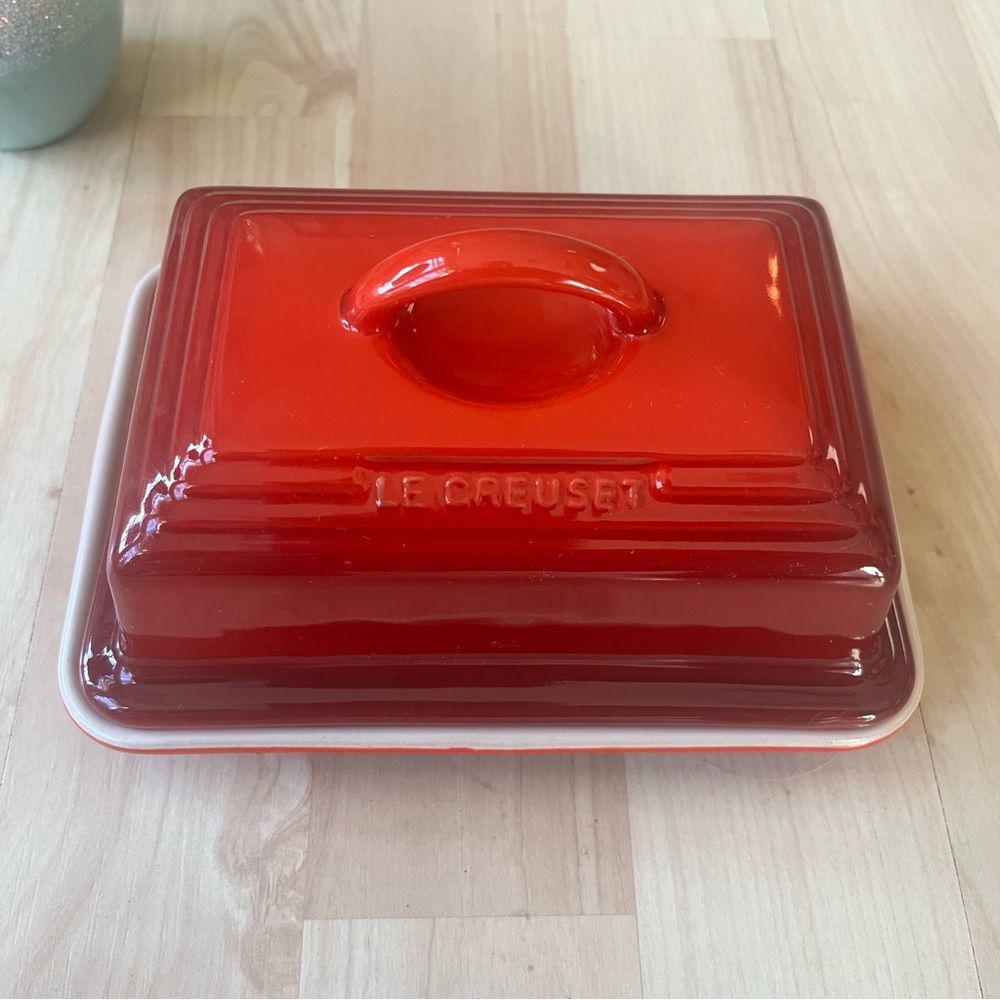 Le Creuset Red Stoneware Butter Dish with Lid European Style